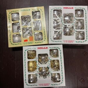 Vintage Holly Elegant Silver and Gold Holiday Christmas Ornaments Balls 3 Boxes